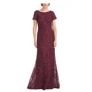 JS COLLECTION Womens Maroon Embellished Boat Neck Full-Length Formal Gown Dress